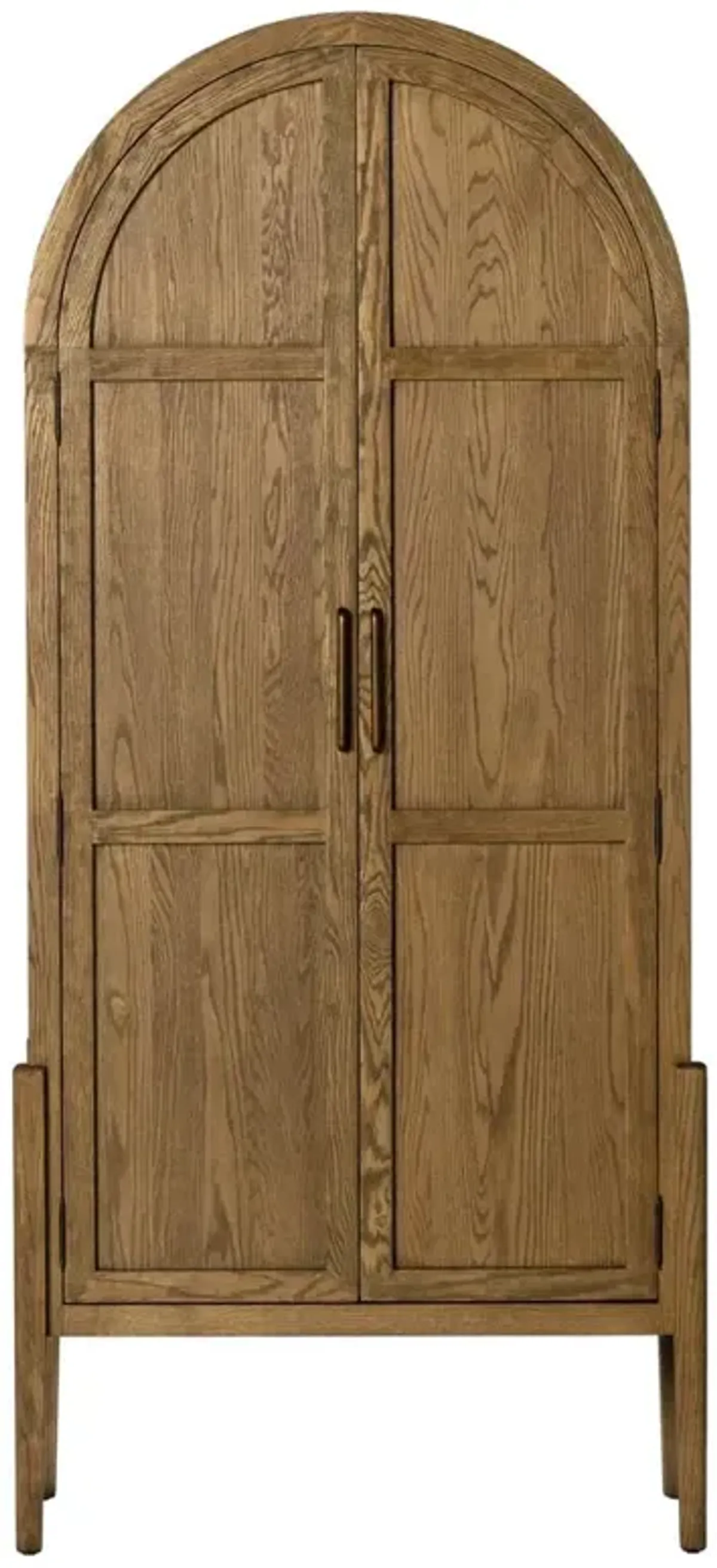 Ivan Mid Century Modern Brown Oak Wood Brass Iron 2 Door Arched China Cabinet