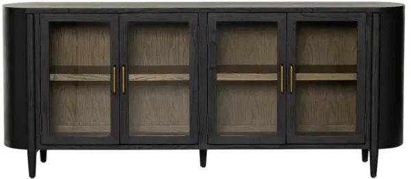 Ivan Mid Century Modern Black Oak Wood Brass Iron 4 Door Sideboard