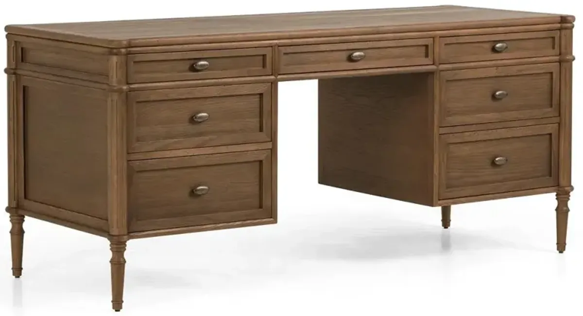 Tacorey Rustic Lodge Brown Solid Oak Wood 7 Drawer Executive Desk