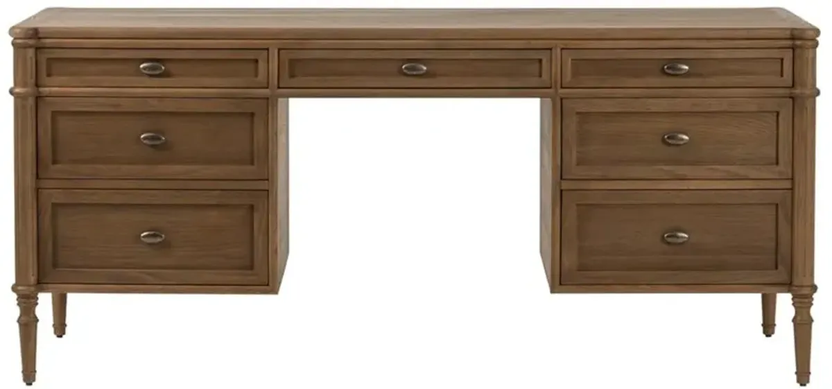 Tacorey Rustic Lodge Brown Solid Oak Wood 7 Drawer Executive Desk