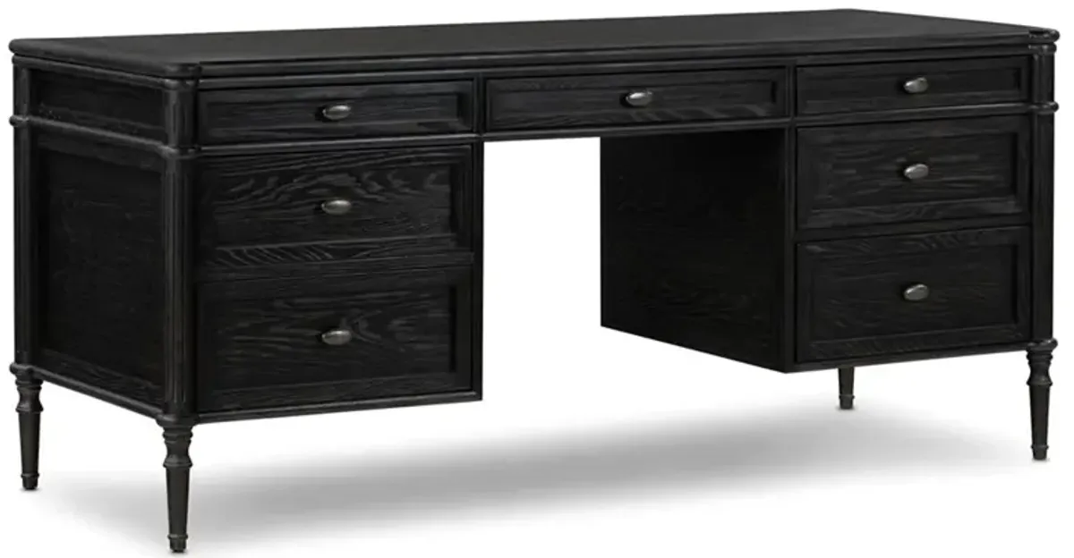 Tacorey Rustic Lodge Black Solid Oak Wood 7 Drawer Executive Desk