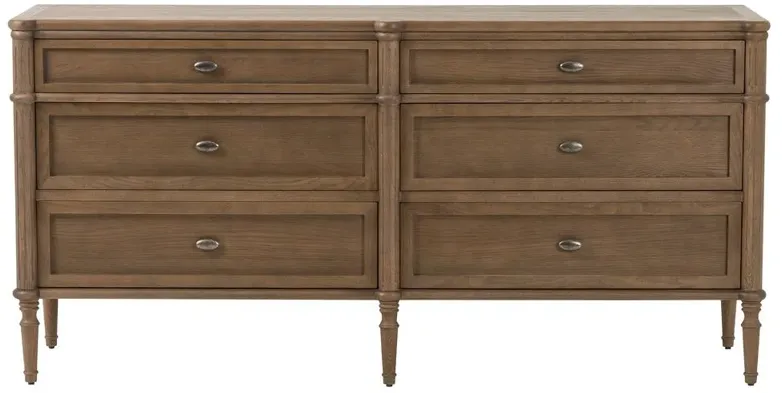 Tacorey Rustic Lodge Brown Solid Oak Wood 6 Drawer Double Dresser