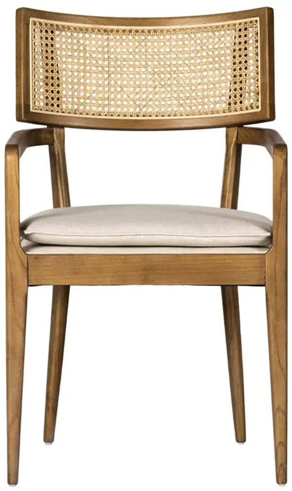 Tina Modern Beige Performance Brown Wood Frame Cane Dining Arm Chair