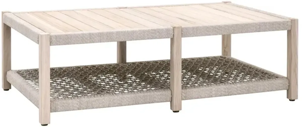 Wren Coastal Taupe Woven Rope Solid Teak 2 Tier Rectangular Outdoor Coffee Table