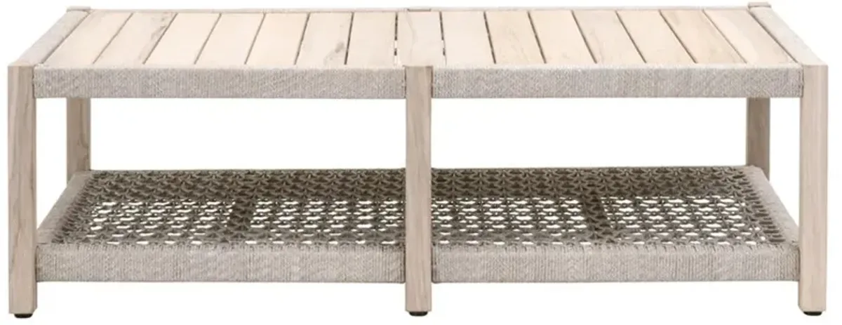 Wren Coastal Taupe Woven Rope Solid Teak 2 Tier Rectangular Outdoor Coffee Table