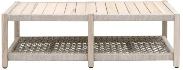 Wren Coastal Taupe Woven Rope Solid Teak 2 Tier Rectangular Outdoor Coffee Table
