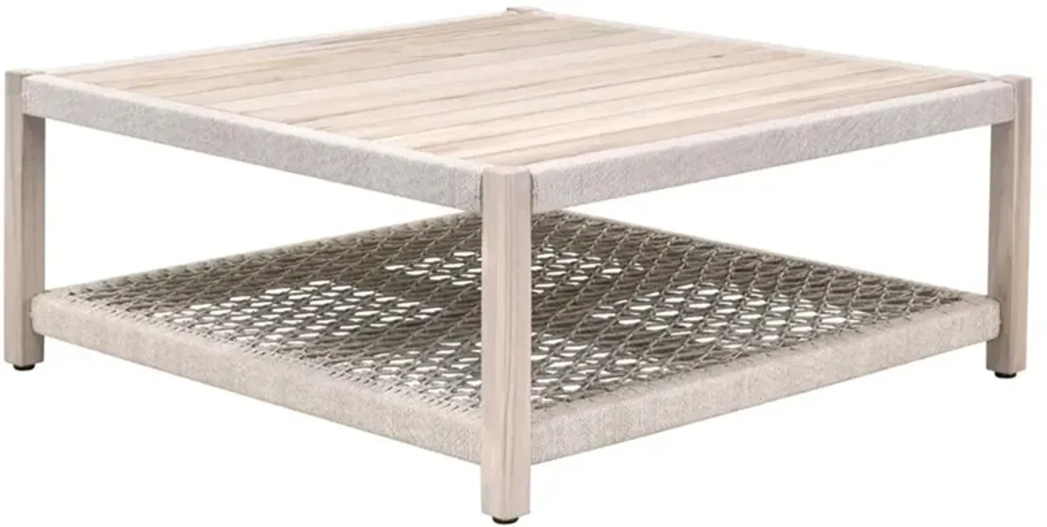 Wren Coastal Taupe Woven Rope Solid Teak 2 Tier Square Outdoor Coffee ...