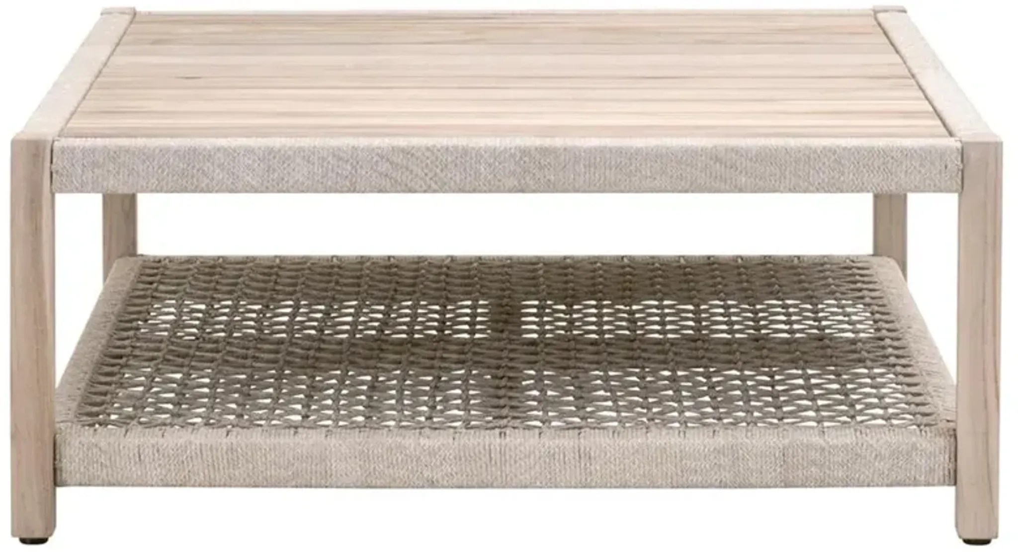 Wren Coastal Taupe Woven Rope Solid Teak 2 Tier Square Outdoor Coffee ...