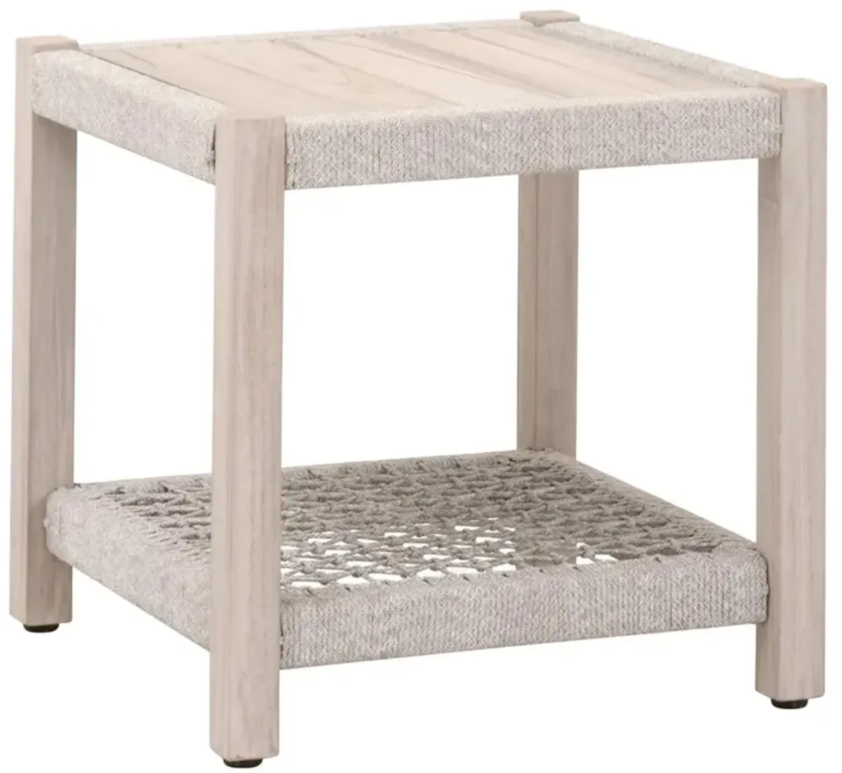 Wren Coastal Taupe Woven Rope Solid Teak Square Outdoor End Table