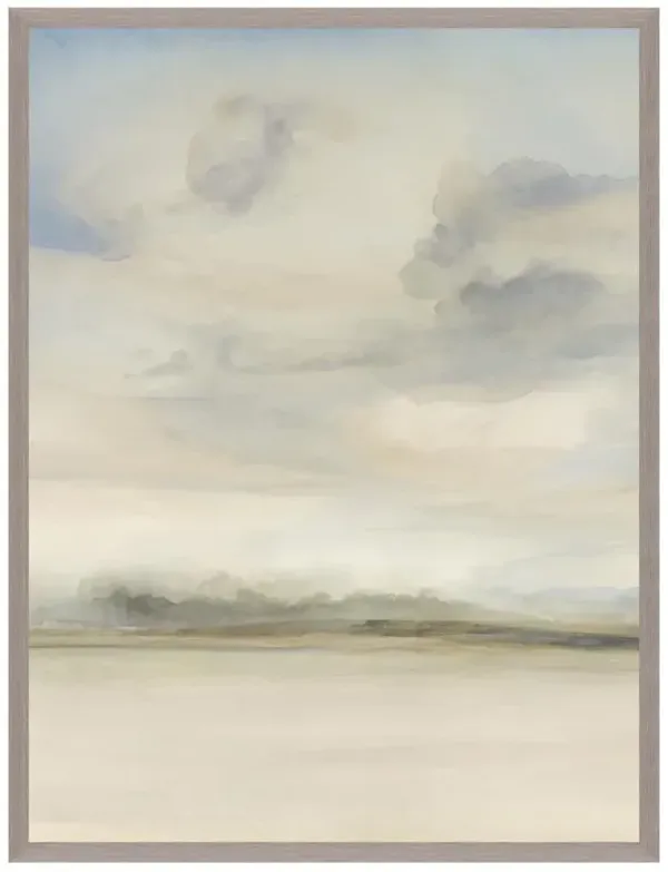 Misty French Country Blue Sky Neutral Landscape Grey Frame Painting II - 40x30