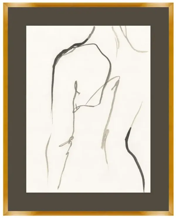 Aurora Modern White Portrait Gold Frame Women Curves Illustration II - 30x24