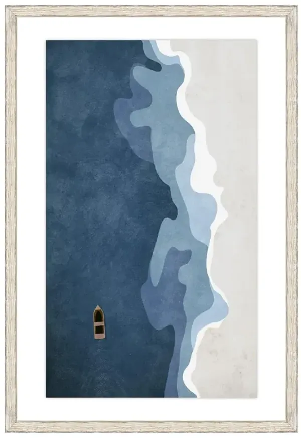 Ariel Coastal Beach Blue Top View Seascape Natural Frame Painting I - 36x24