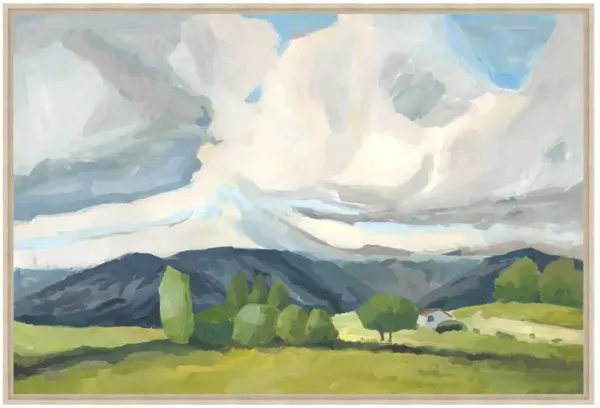 Von French Country Green Mountain Side Landscape Natural Frame Painting - 24x36