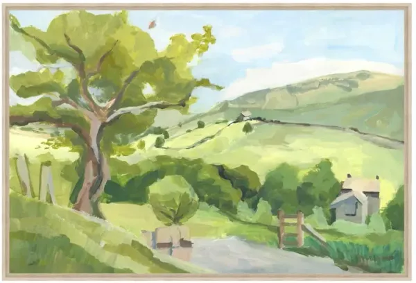 Verdis French Country Green Hills Landscape Natural Frame Painting - 24x36