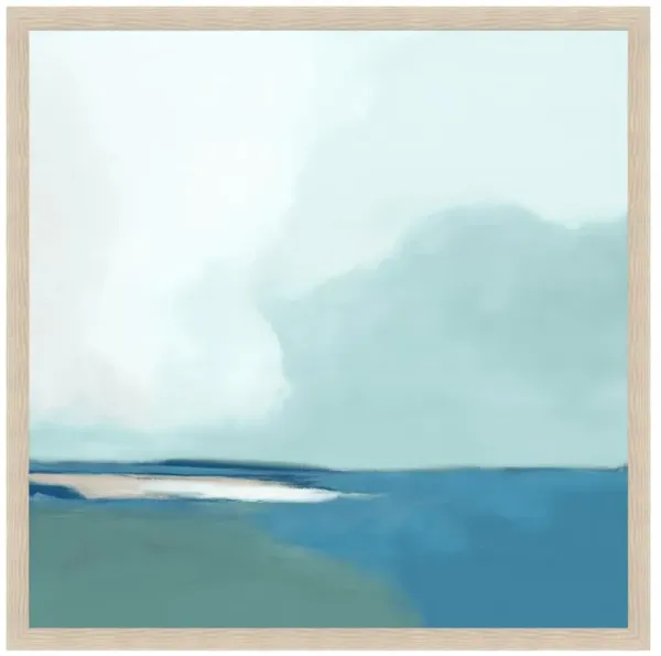 Cali Coastal Beach Blue Seascape Natural Frame Horizon Painting I - 40x40