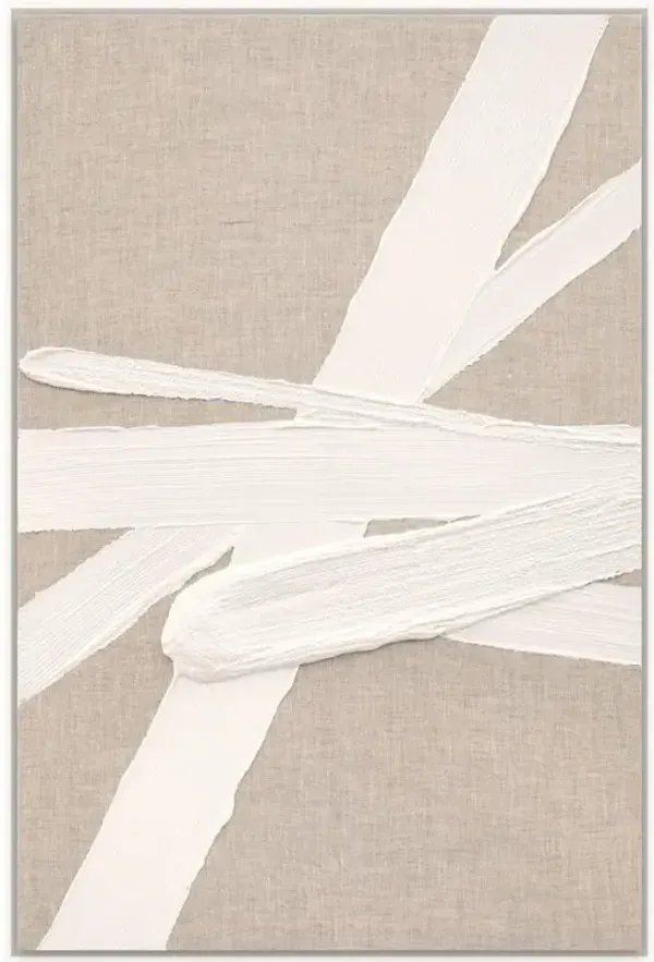 Shane Modern White Brush Strokes Intersecting Lines Abstract Painting - 45x30