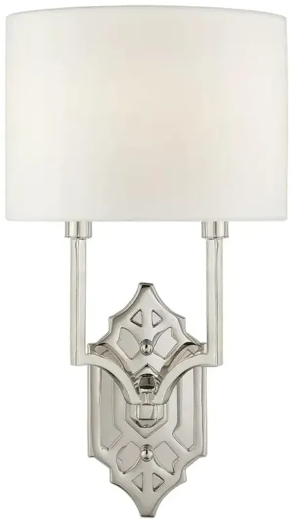 Visual Comfort Silhouette Fretwork Polished Nickel Metal Linen Shade Sconce