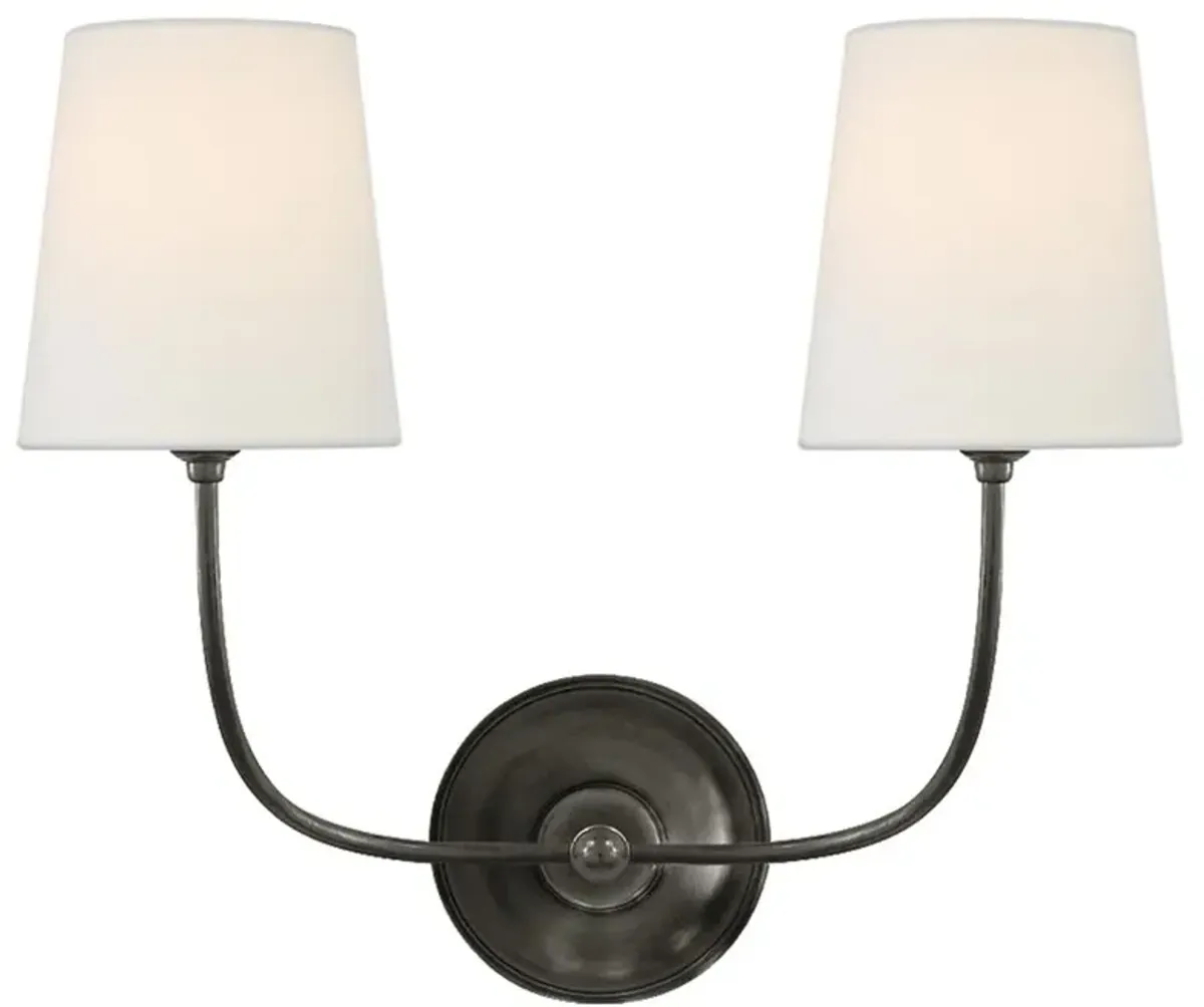 Visual Comfort Vendome Modern Bronze Metal Linen Shade Double Armed Sconce