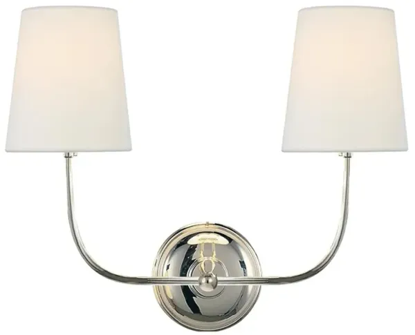 Visual Comfort Vendome Modern Polished Nickel Linen Shade Double Armed Sconce