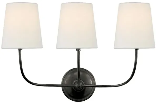 Visual Comfort Vendome Modern Bronze Linen Shade Triple Armed Wall Sconce