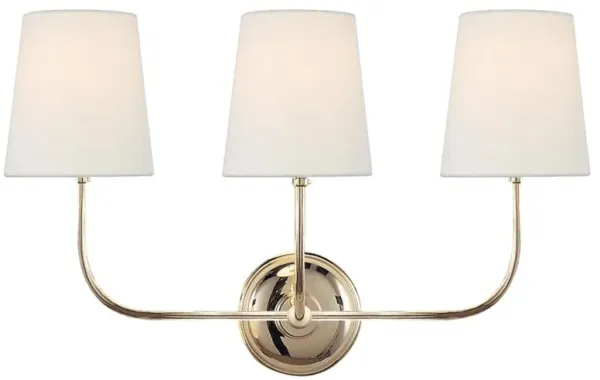 Visual Comfort Vendome Modern Polished Nickel Linen Shade Triple Armed Sconce
