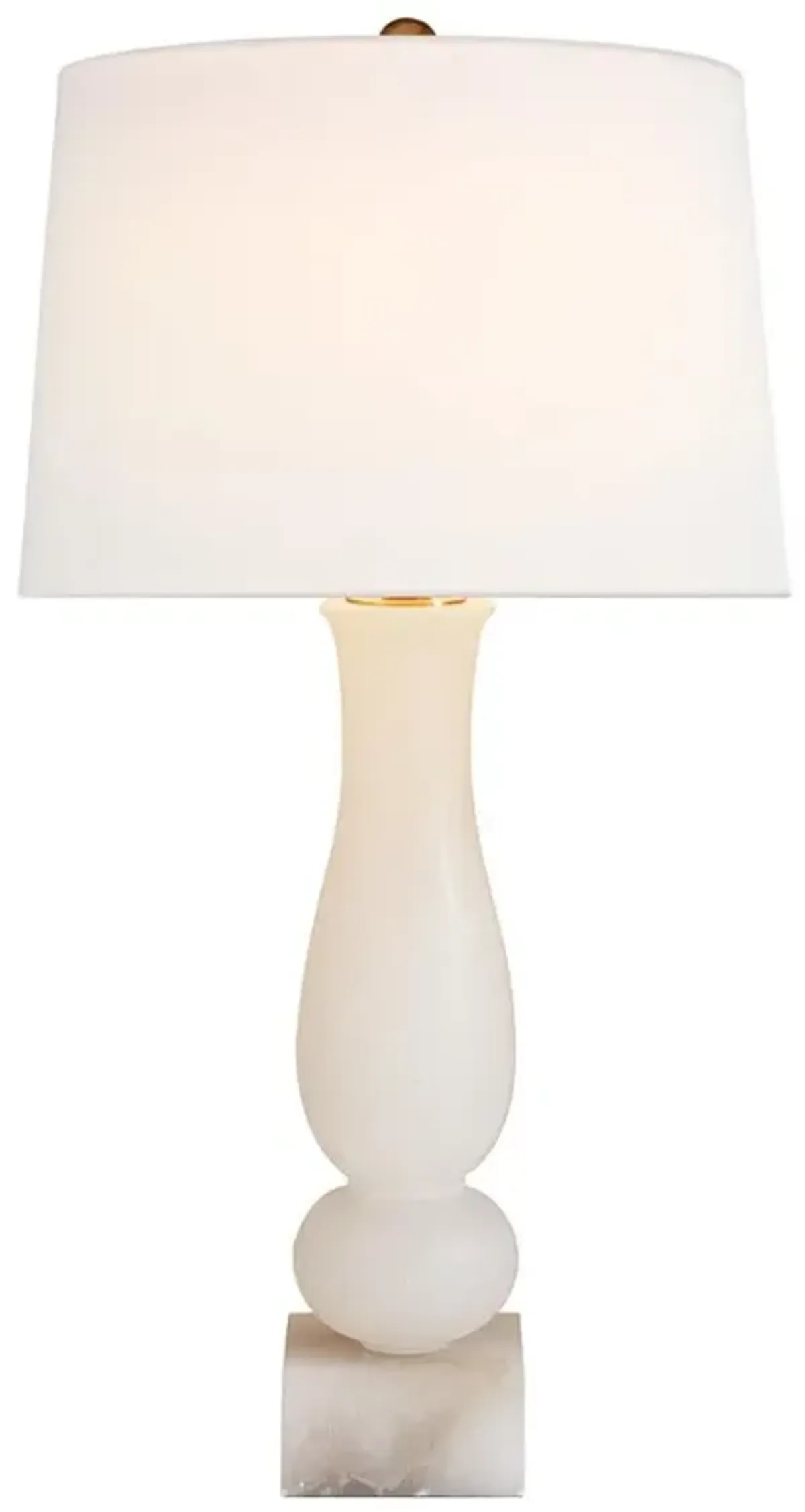 Visual Comfort Contemporary Balustrade White Alabaster Linen Shade Table Lamp