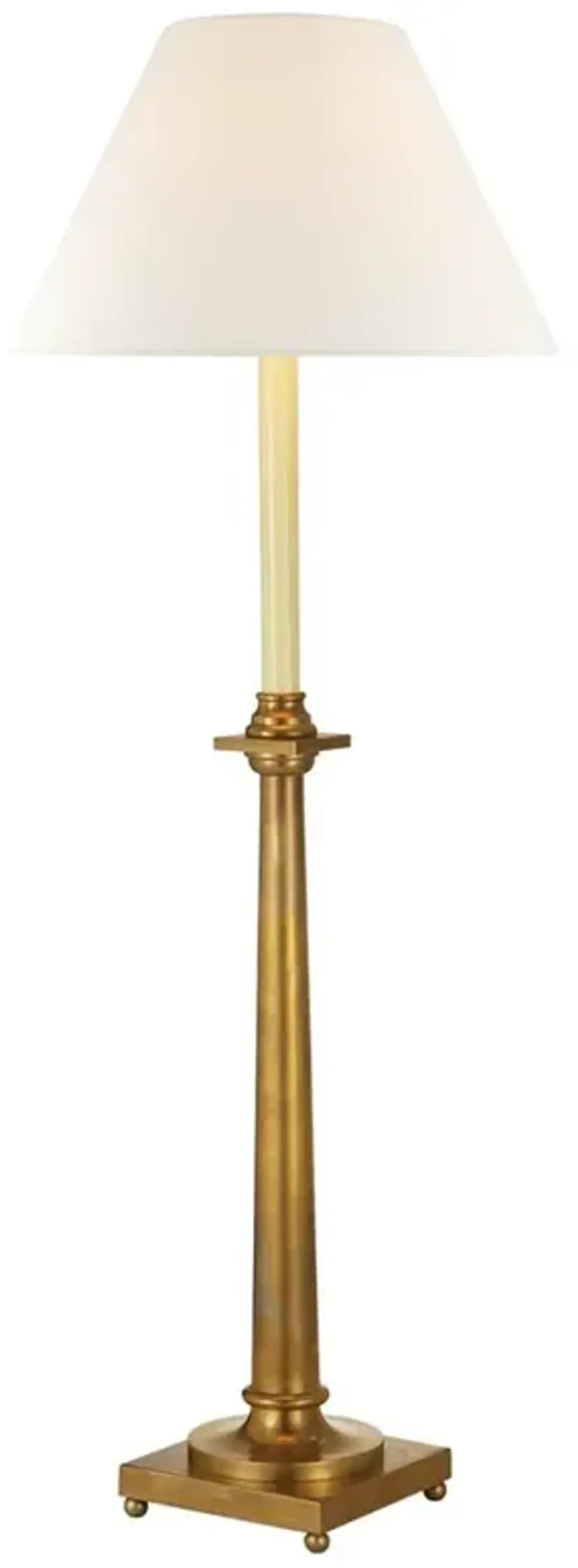 Visual Comfort Swedish Column French Antique Brass Metal Linen Shade Table Lamp