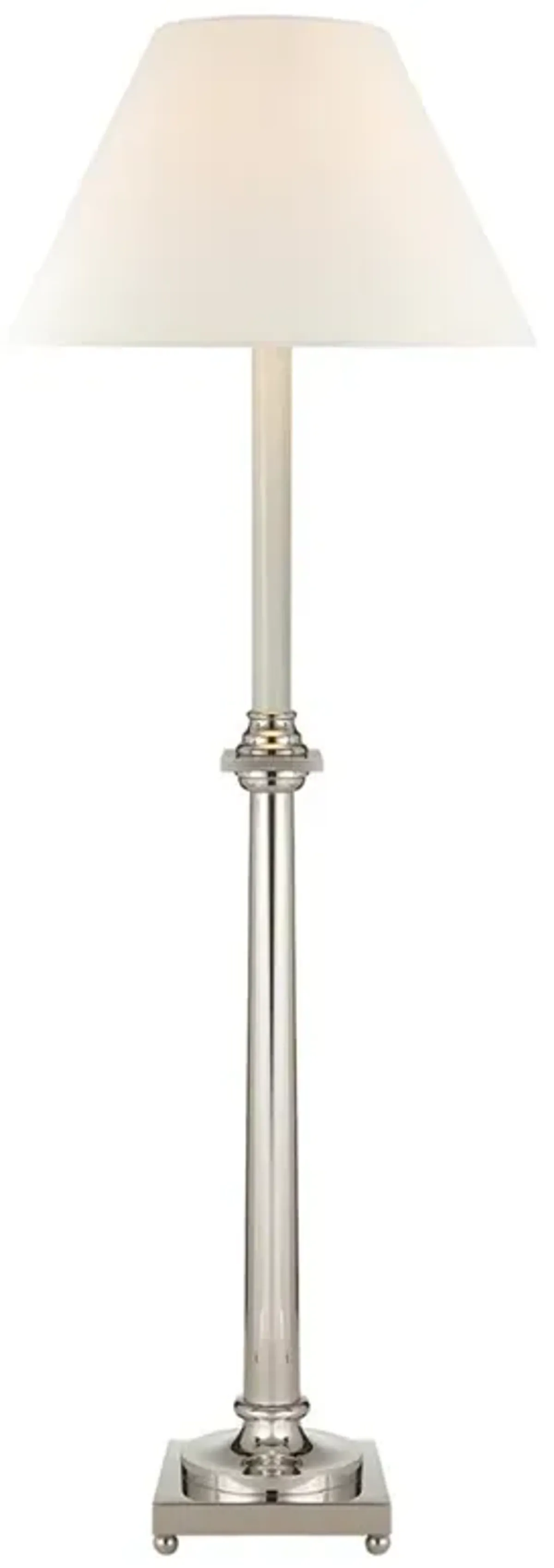Visual Comfort Swedish Column Polished Nickel Metal Linen Shade Table Lamp