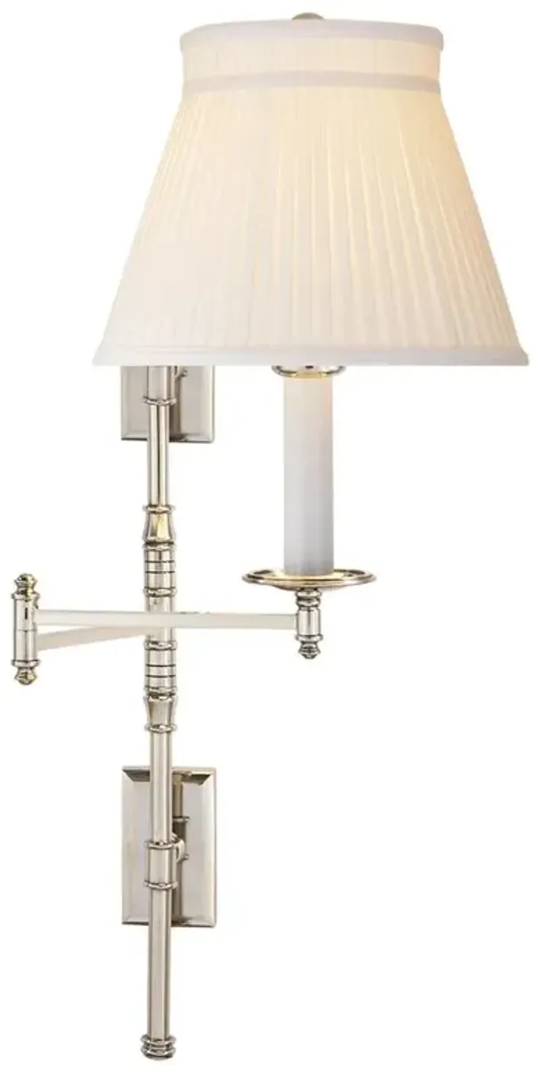 Visual Comfort Dorchester Silk Pleated Shade Polished Nickel Double Swing Arm Sconce