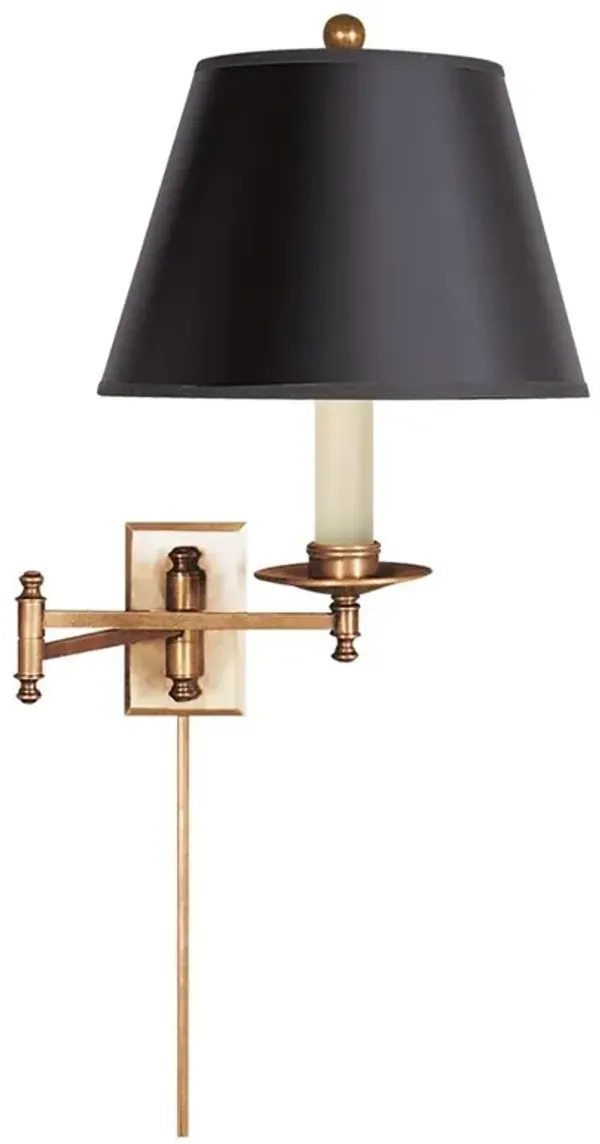 Visual Comfort Dorchester Regency Burnished Brass Black Shade Swing Arm Sconce