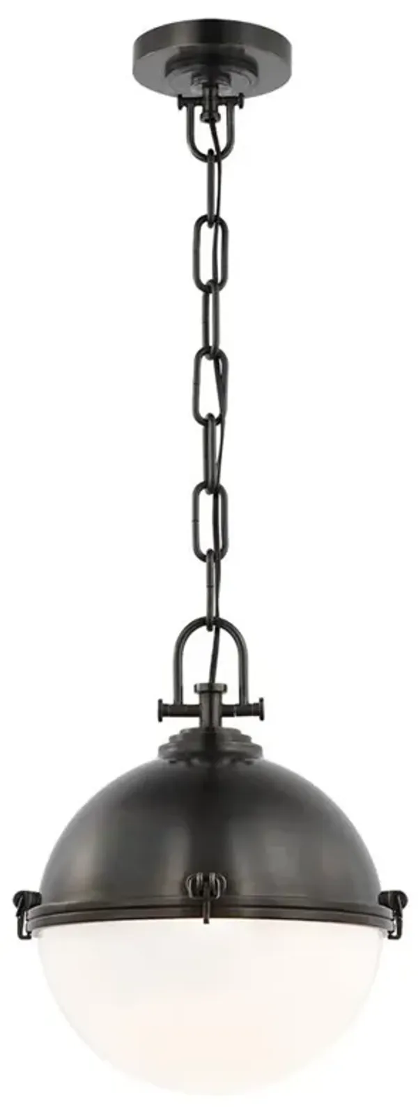 Visual Comfort Adrian Mid Century Bronze White Glass Globe Pendant - Large