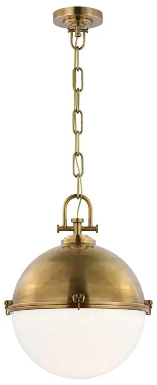Visual Comfort Adrian Antique Brass White Glass Globe Pendant - Extra Large