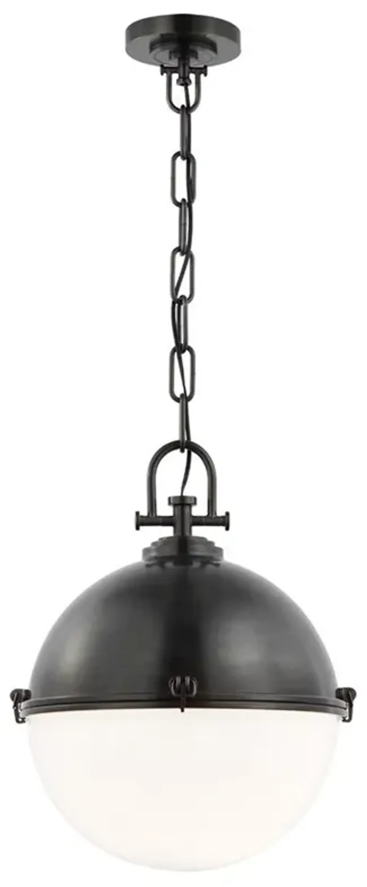 Visual Comfort Adrian Mid Century Bronze White Glass Globe Pendant - Extra Large