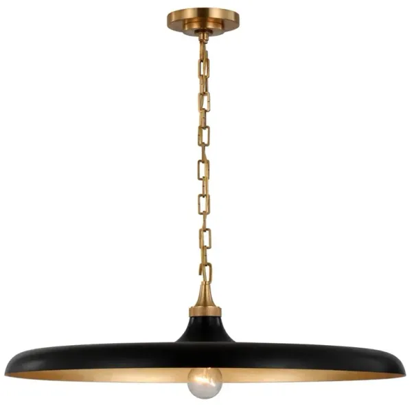 Visual Comfort Piatto Mid Century Antique Brass Aged Iron Shade Pendant - Large