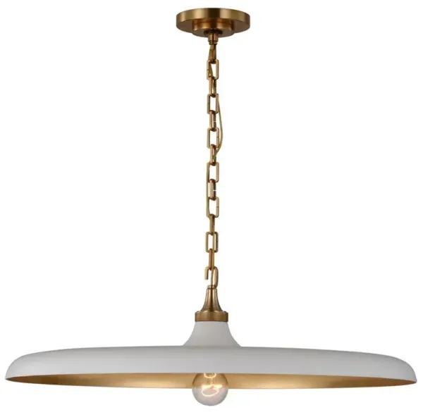 Visual Comfort Piatto Antique Brass Plaster White Shade Pendant - Large