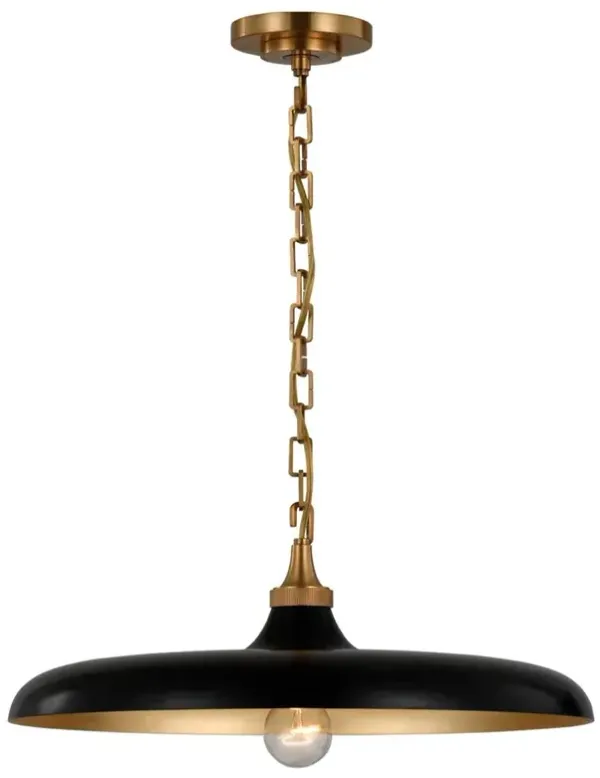 Visual Comfort Piatto Mid Century Antique Brass Aged Iron Shade Pendant - Medium