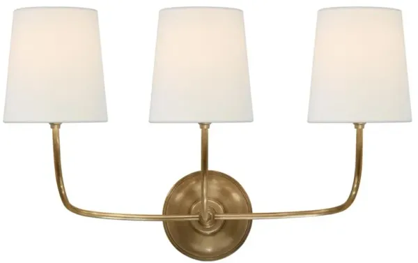 Visual Comfort Vendome Modern Antique Brass Linen Shade Triple Armed Wall Sconce