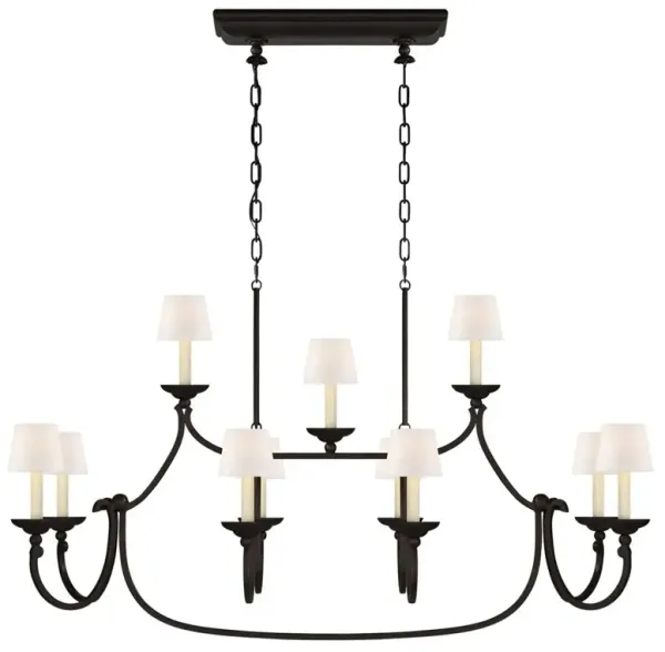 Visual Comfort Flemish French Aged Iron Linen Shade Linear Pendant