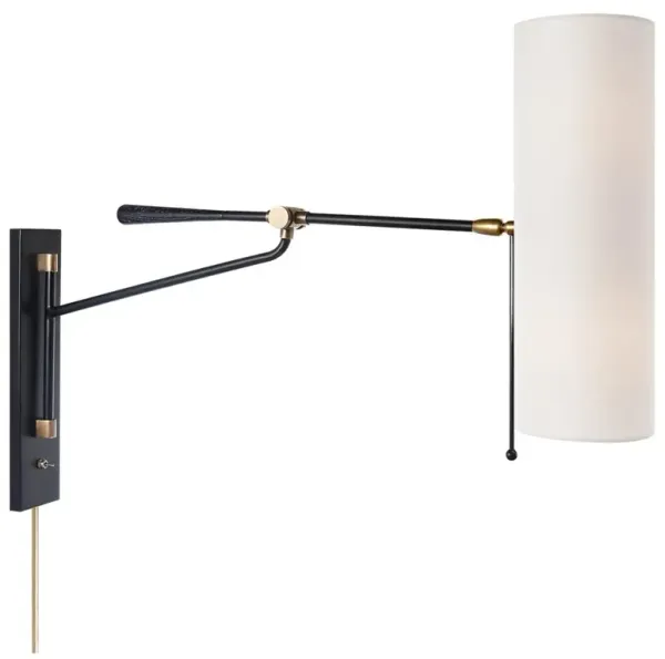 Visual Comfort Frankfort Mid Century Black Brass Antique Accent Swing Arm Sconce