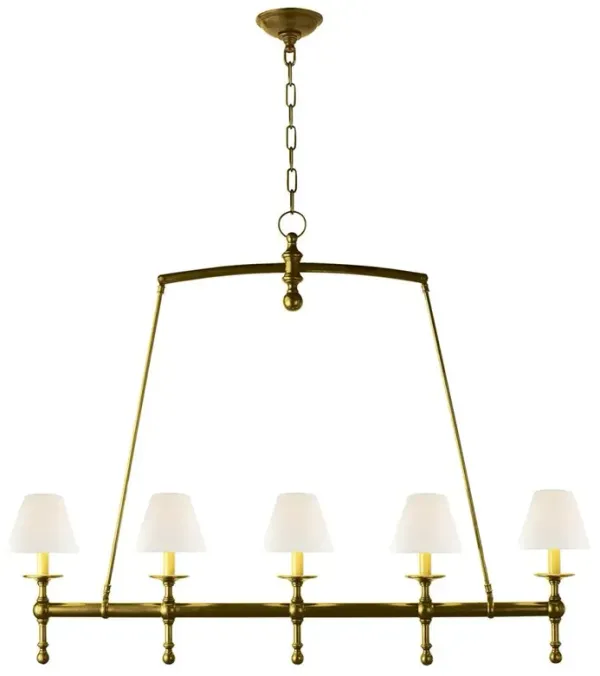 Visual Comfort Classic French Antique Brass Linen Shade Linear Chandelier