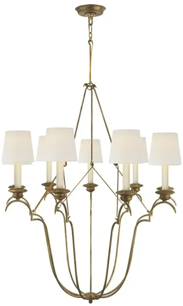 Visual Comfort Belvedere French Gilded Iron Linen Shade Chandelier