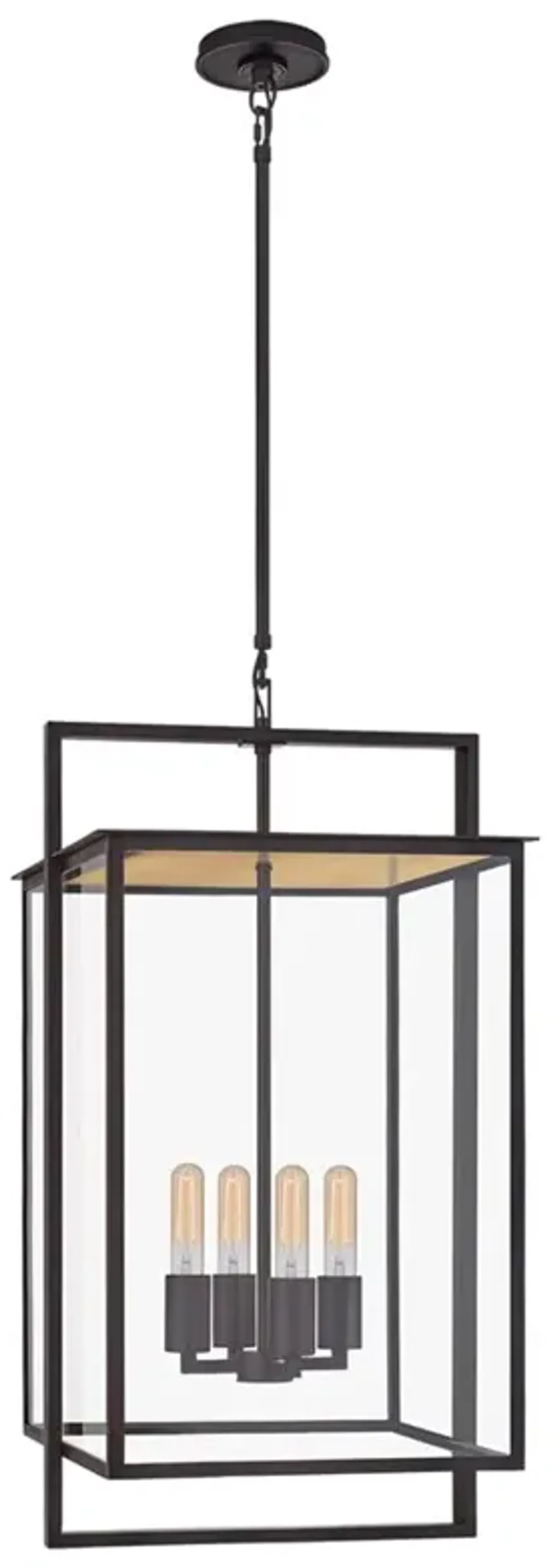 Visual Comfort Halle Modern Aged Iron Framed Glass Hangingn Lantern - Medium