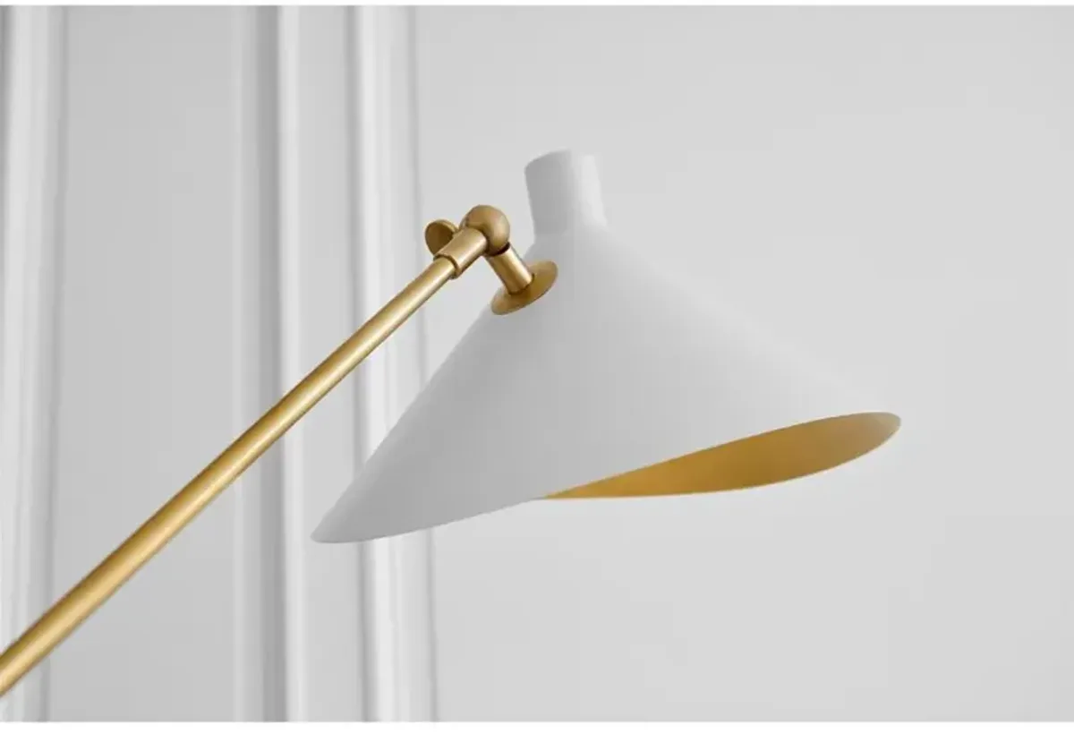 Visual Comfort Mayotte Mid Century Antique Brass White Cone Task Floor Lamp