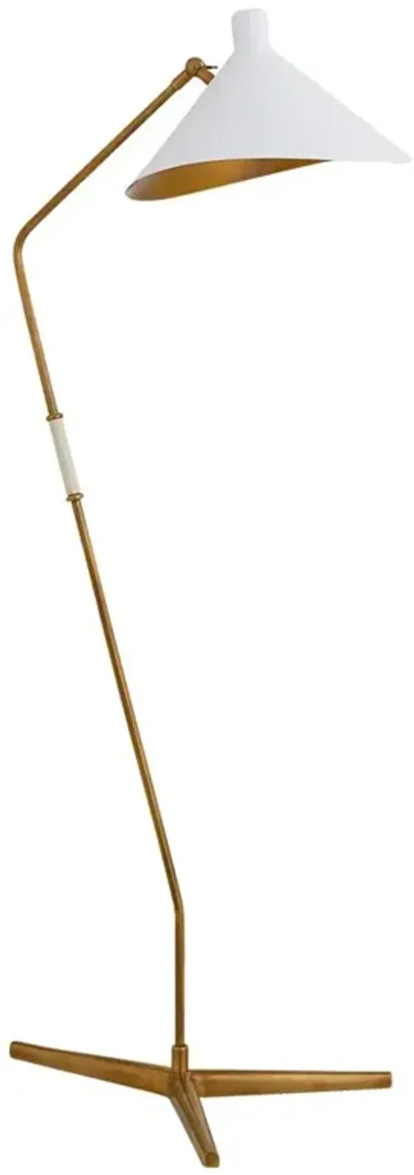 Visual Comfort Mayotte Mid Century Antique Brass White Cone Task Floor Lamp