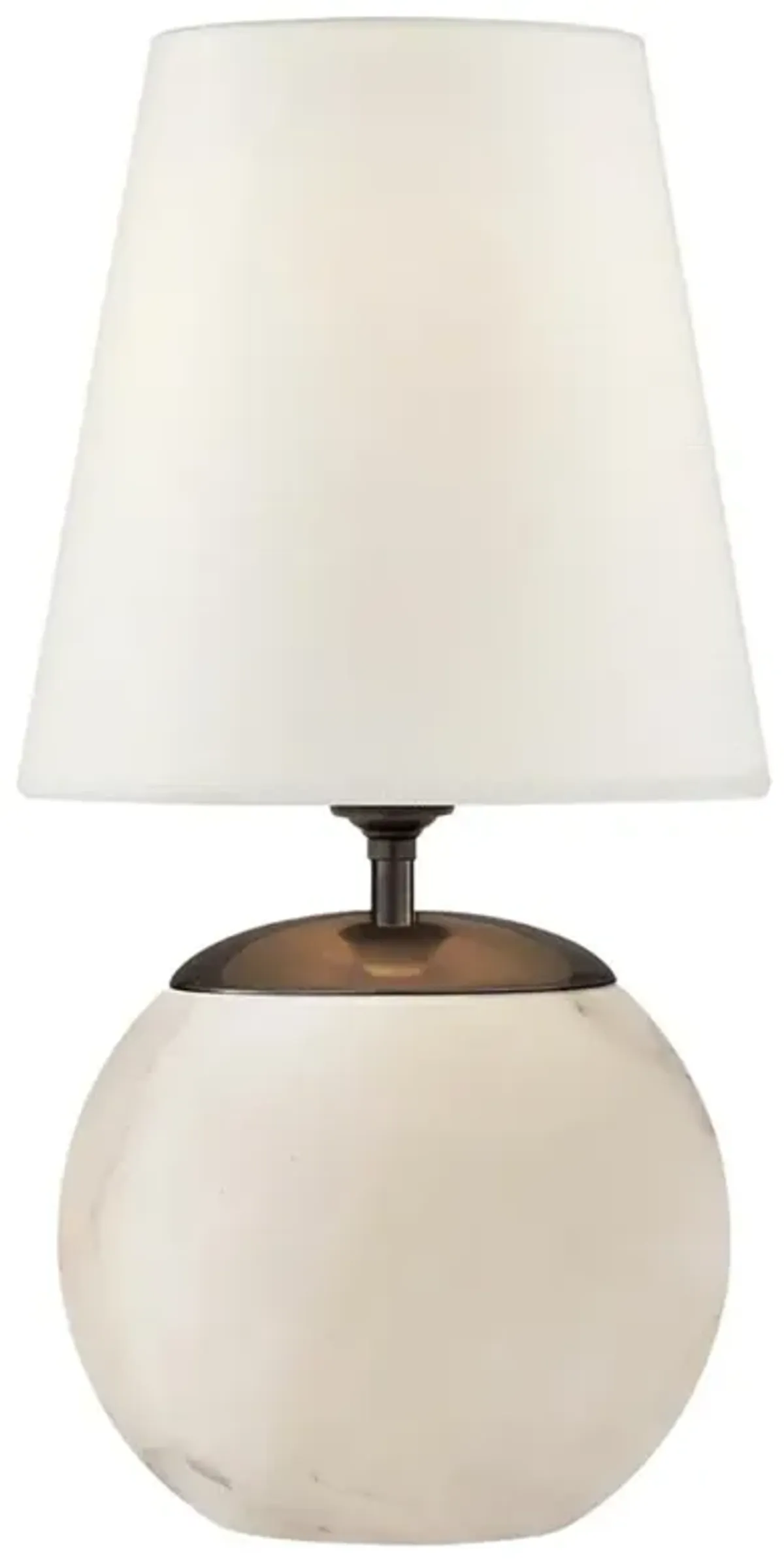 Visual Comfort Terri Mid Century Alabaster Linen Shade Round Table Lamp - Small