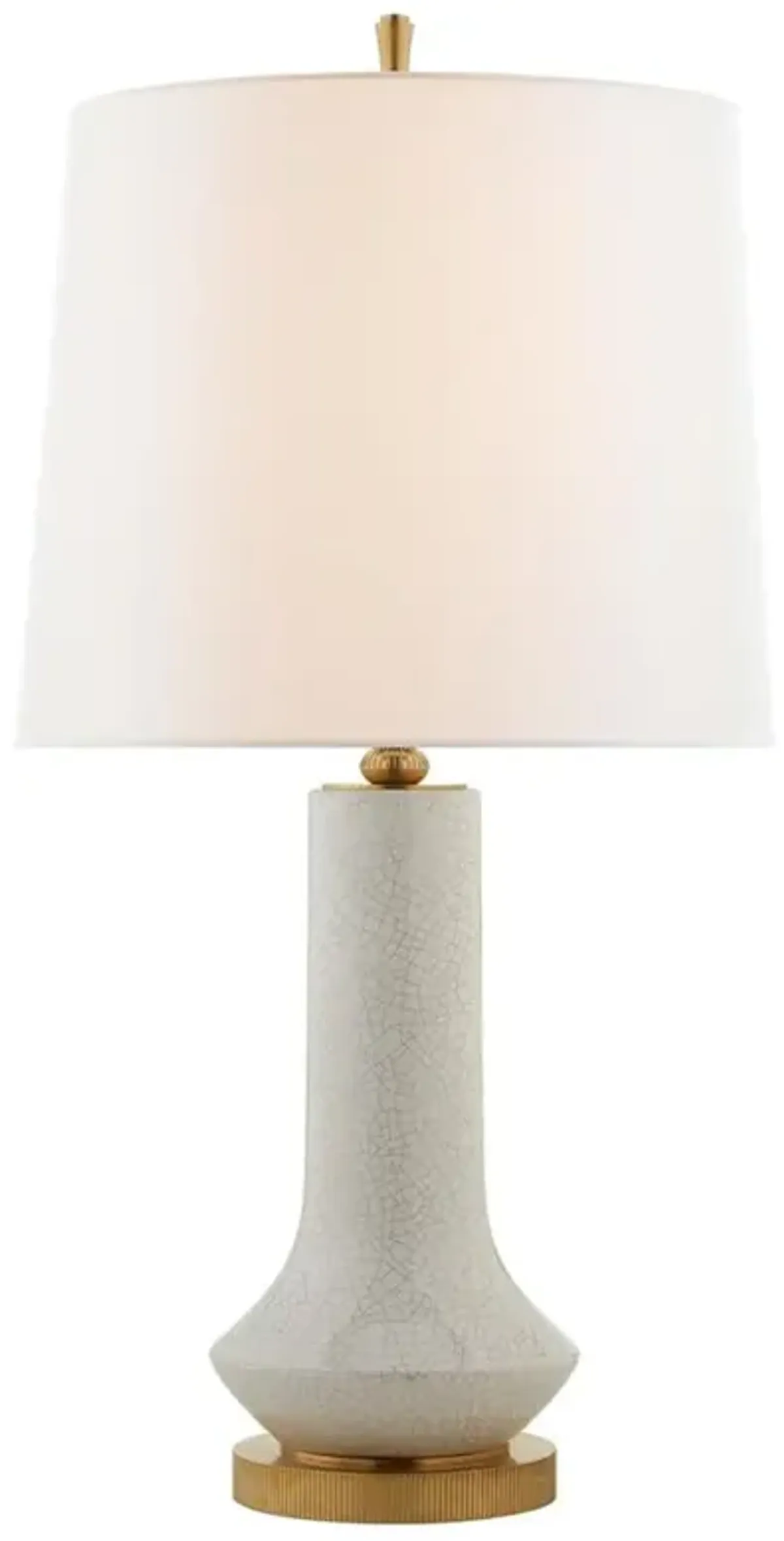 Visual Comfort Luisa French Country White Crackle Ceramic Linen Shade Table Lamp