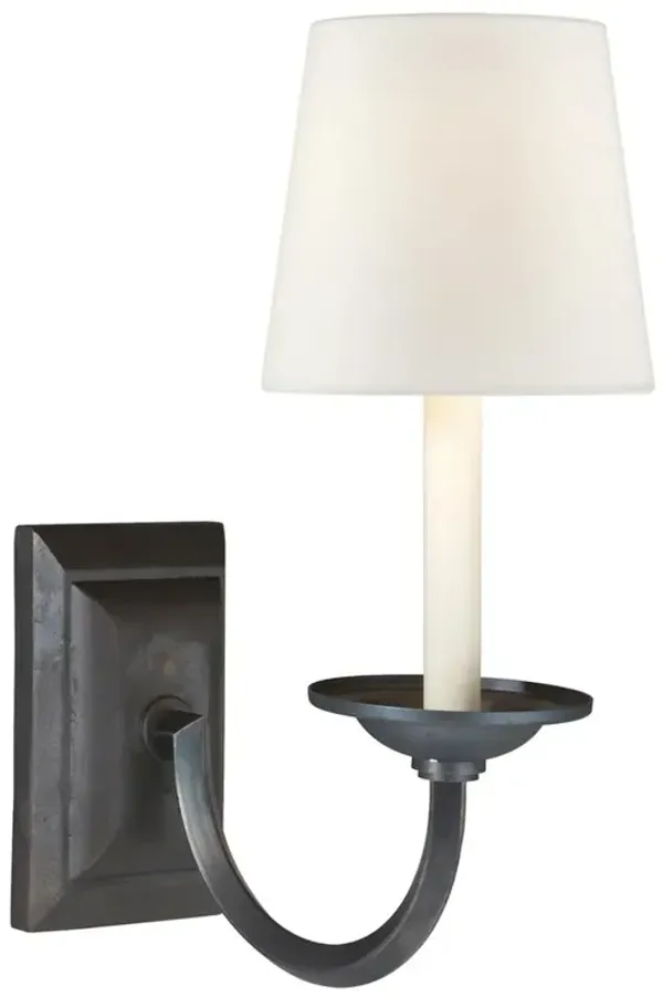 Visual Comfort Flemish French Aged Iron Linen Shade Single Sconce