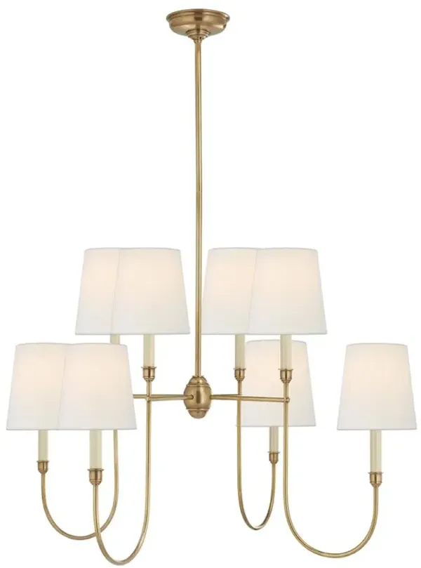Visual Comfort Vendome Modern Antique Brass Linen Shaded Chandelier - Large