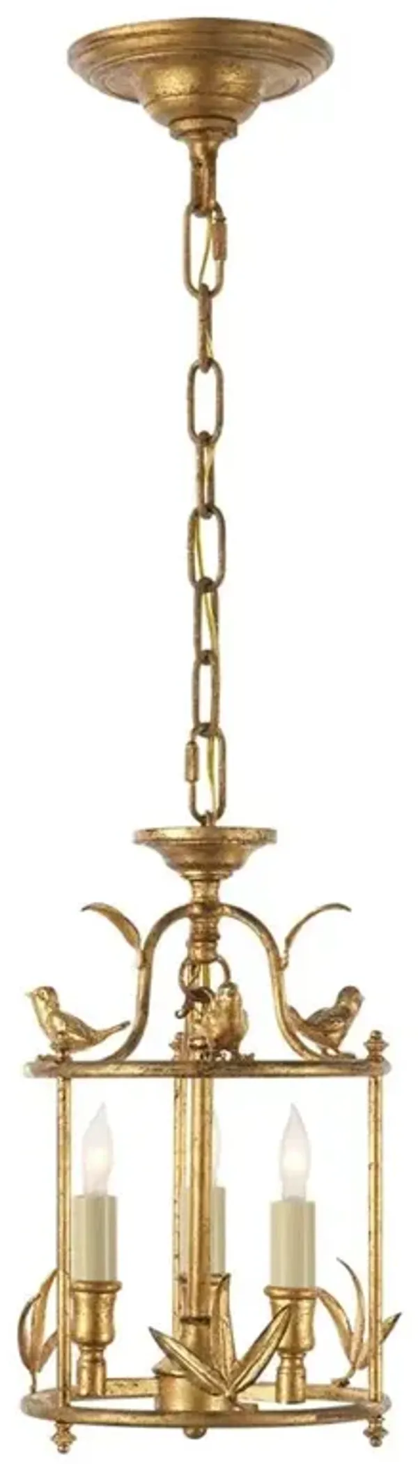 Visual Comfort Diego French Gilded Iron Metal Perching Bird Pendant - Petite