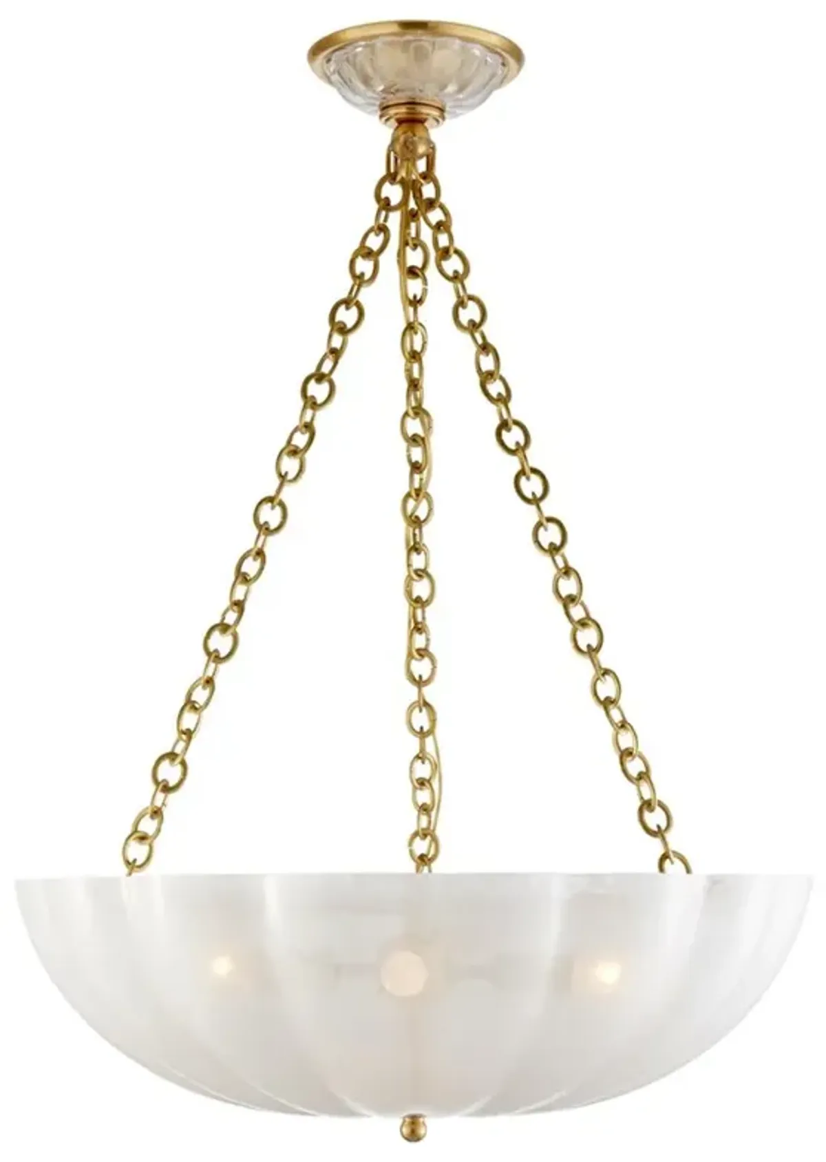 Visual Comfort Rosehill Mid Century Antique Brass Metal White Glass Chandelier